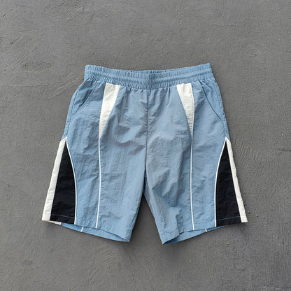 Color Block Track Shorts - Gray Blue Nylon Y2K Retro Athletic Streetwear