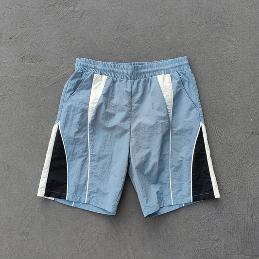 Color Block Track Shorts - Gray Blue Nylon Y2K Retro Athletic Streetwear