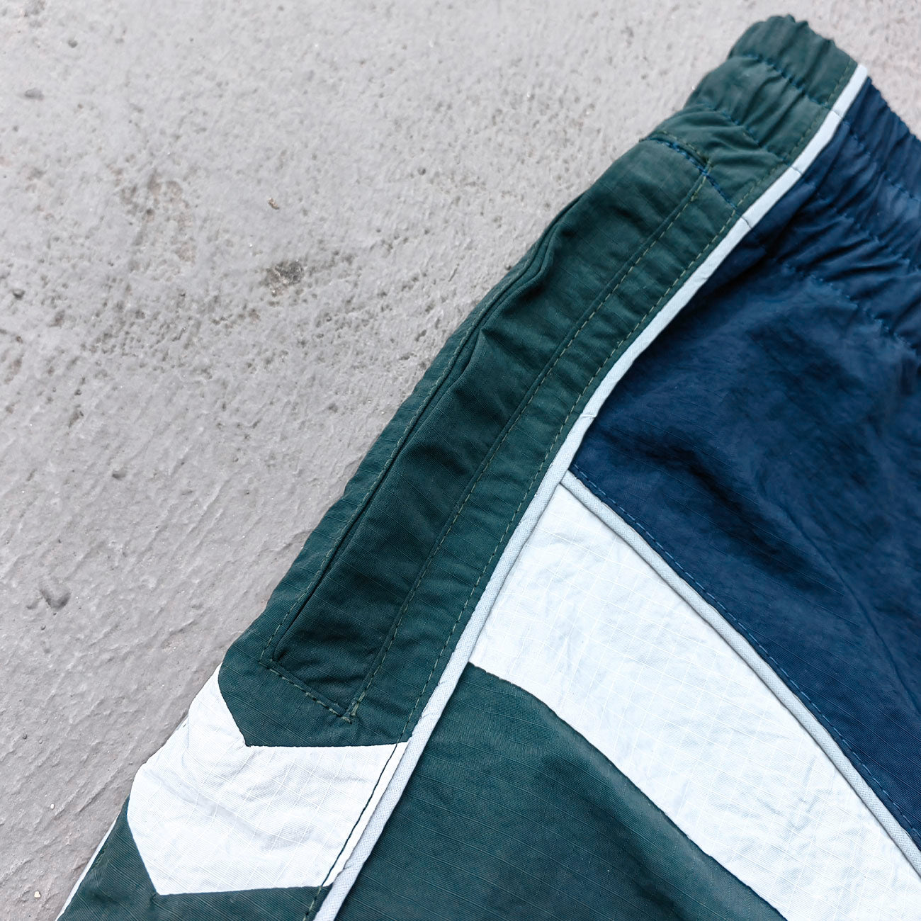 Color Block Track Suit Set - Navy Green White Collared Windbreaker Jacket Shorts Y2K Streetwear