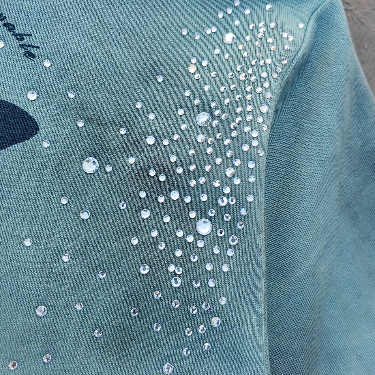Tattoo Print Zip Up Hoodie - Gray Blue Studded Rhinestone Distressed Y2K Streetwear