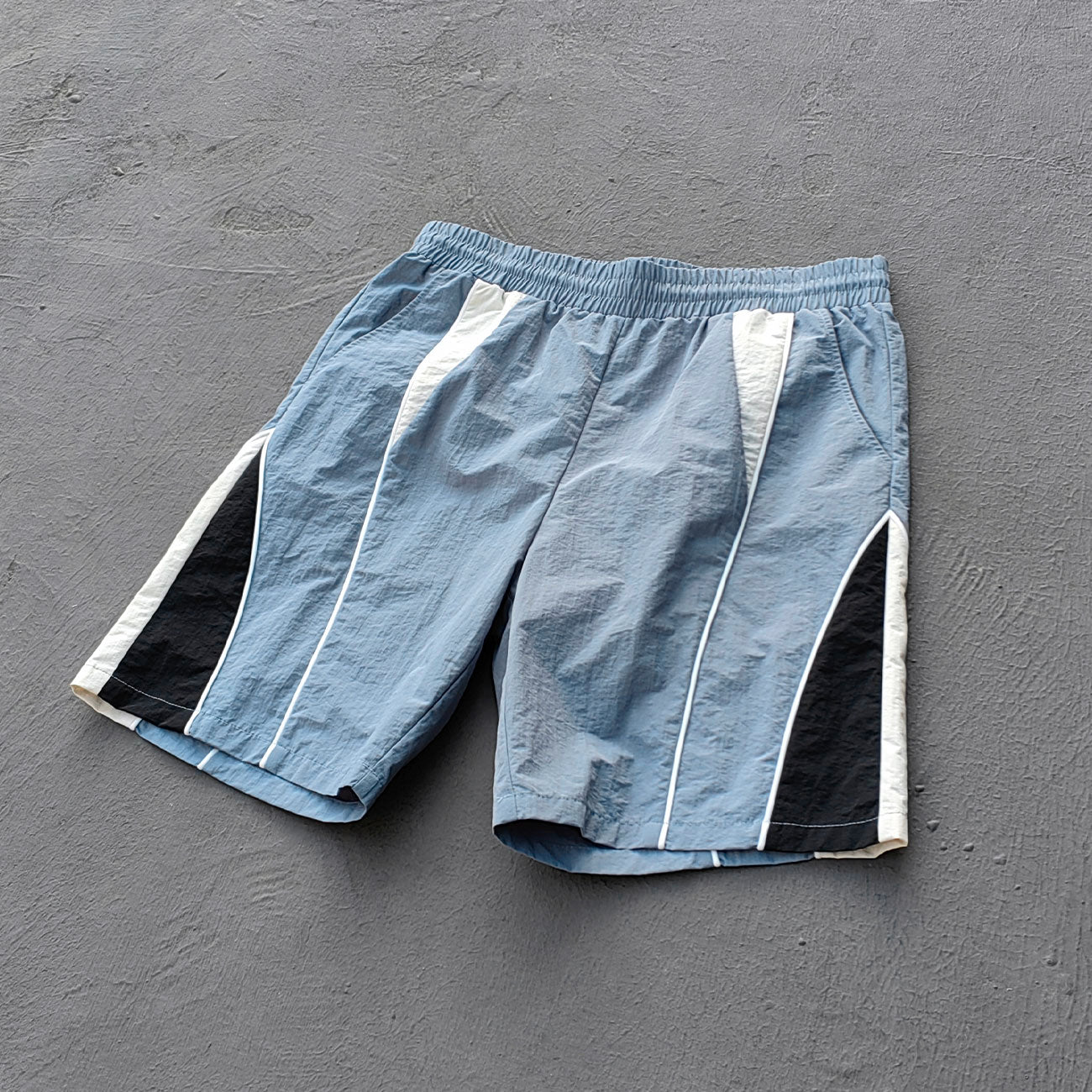 Color Block Track Shorts - Gray Blue Nylon Y2K Retro Athletic Streetwear