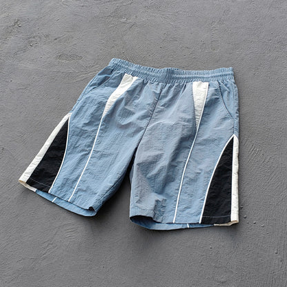 Color Block Track Shorts - Gray Blue Nylon Y2K Retro Athletic Streetwear
