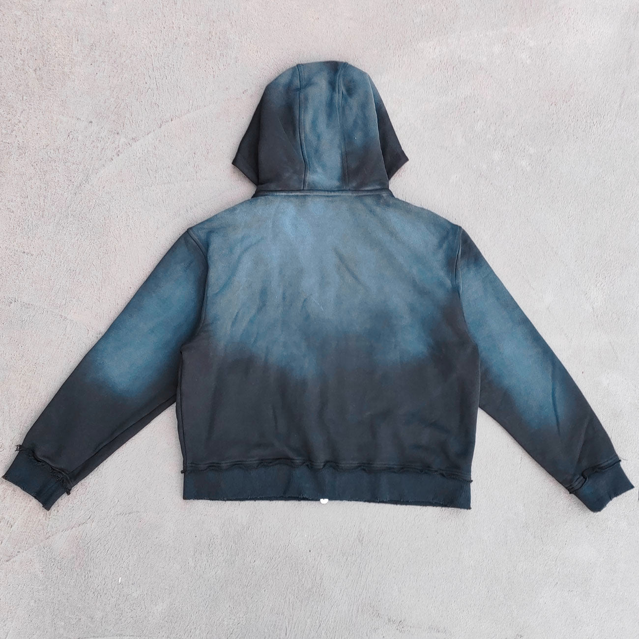 Gradient Wash Zip Up Hoodie - Black Frayed Distressed Y2K Streetwear