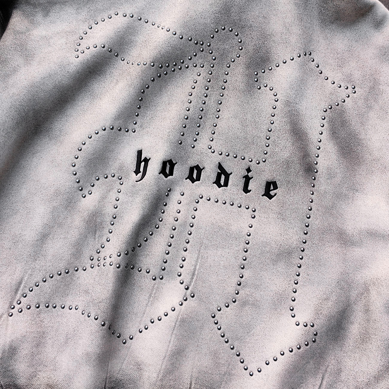 Gothic Font Hoodie - White Gray Gradient Wash Distressed Y2K Streetwear