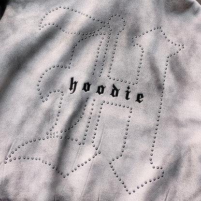 Gothic Font Hoodie - White Gray Gradient Wash Distressed Y2K Streetwear