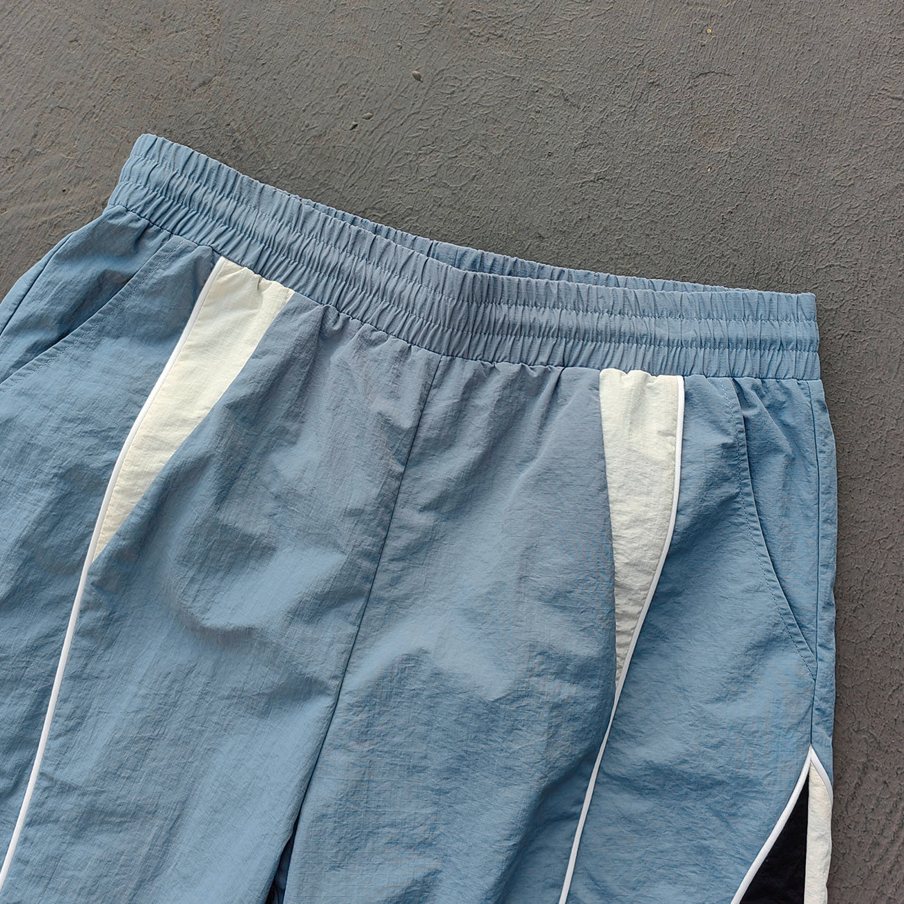 Color Block Track Shorts - Gray Blue Nylon Y2K Retro Athletic Streetwear