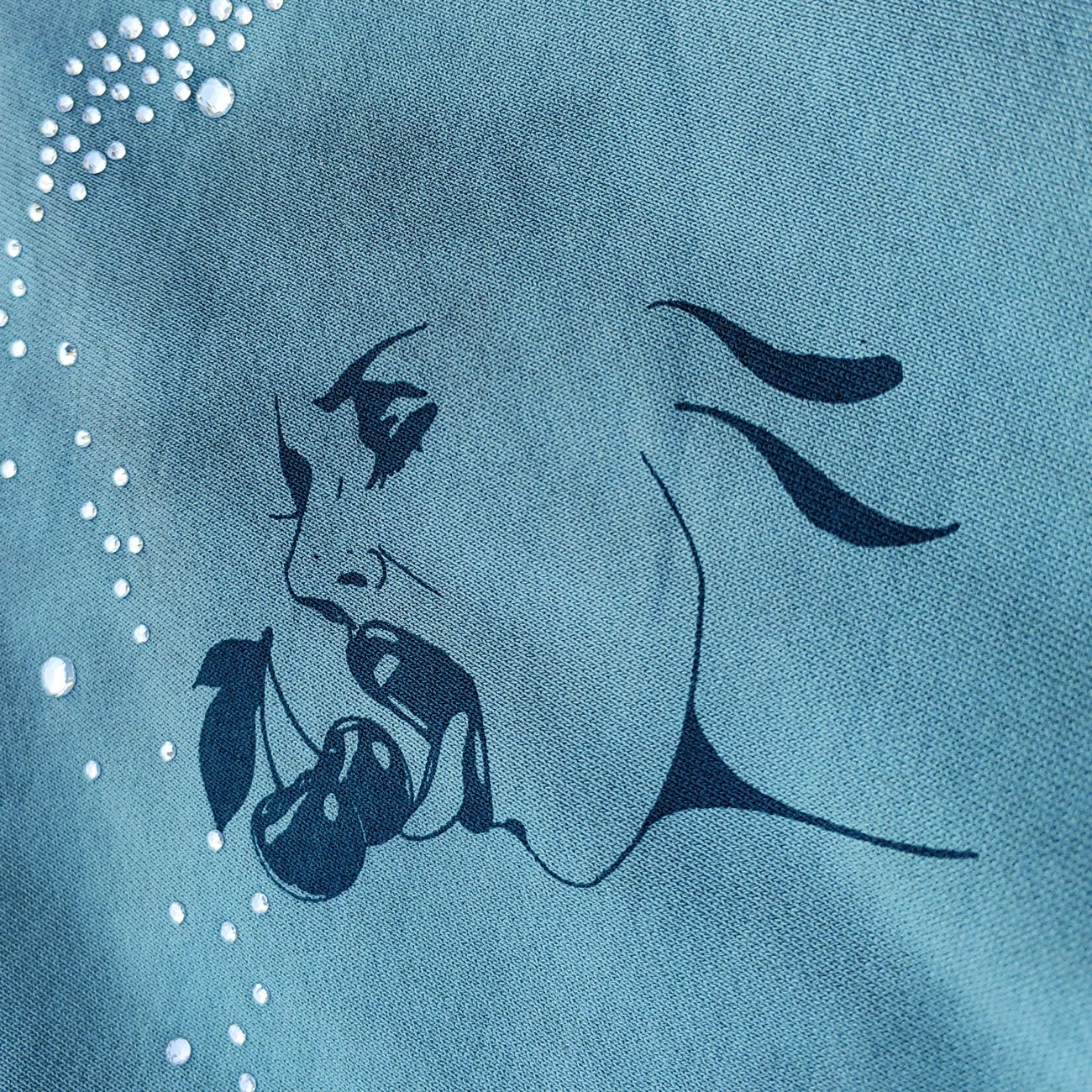 Tattoo Print Zip Up Hoodie - Gray Blue Studded Rhinestone Distressed Y2K Streetwear
