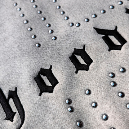 Gothic Font Hoodie - White Gray Gradient Wash Distressed Y2K Streetwear