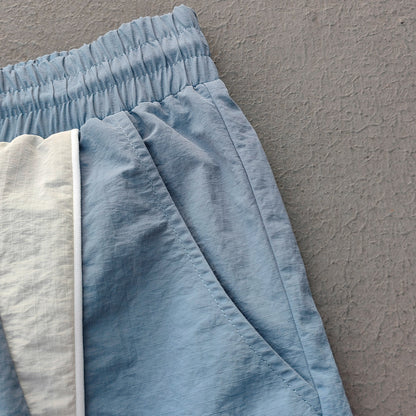 Color Block Track Shorts - Gray Blue Nylon Y2K Retro Athletic Streetwear