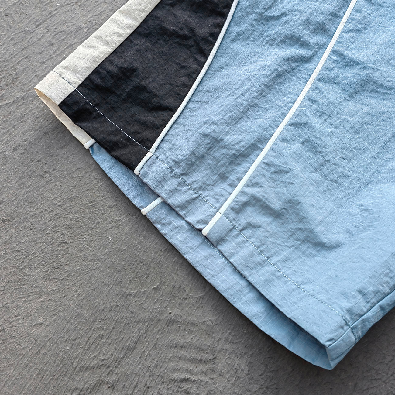 Color Block Track Shorts - Gray Blue Nylon Y2K Retro Athletic Streetwear