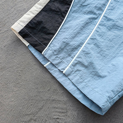 Color Block Track Shorts - Gray Blue Nylon Y2K Retro Athletic Streetwear