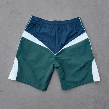 Color Block Track Suit Set - Navy Green White Collared Windbreaker Jacket Shorts Y2K Streetwear