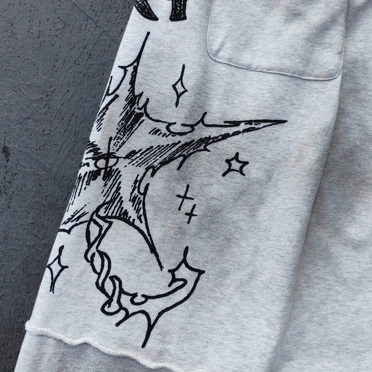 Y2K Gothic Sweatpants - Light Gray Wash Holy Glory Print Angel Statue Collage Paneled Wide Leg Baggy Oversized