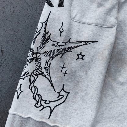 Y2K Gothic Sweatpants - Light Gray Wash Holy Glory Print Angel Statue Collage Paneled Wide Leg Baggy Oversized