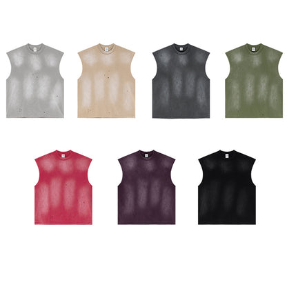 Heavyweight color acid wash sports sleeveless oversized vest men