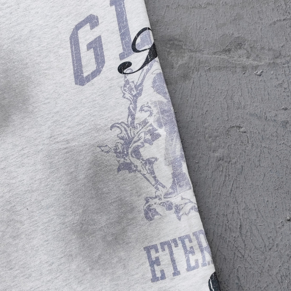 Y2K Gothic Sweatpants - Light Gray Wash Holy Glory Print Angel Statue Collage Paneled Wide Leg Baggy Oversized