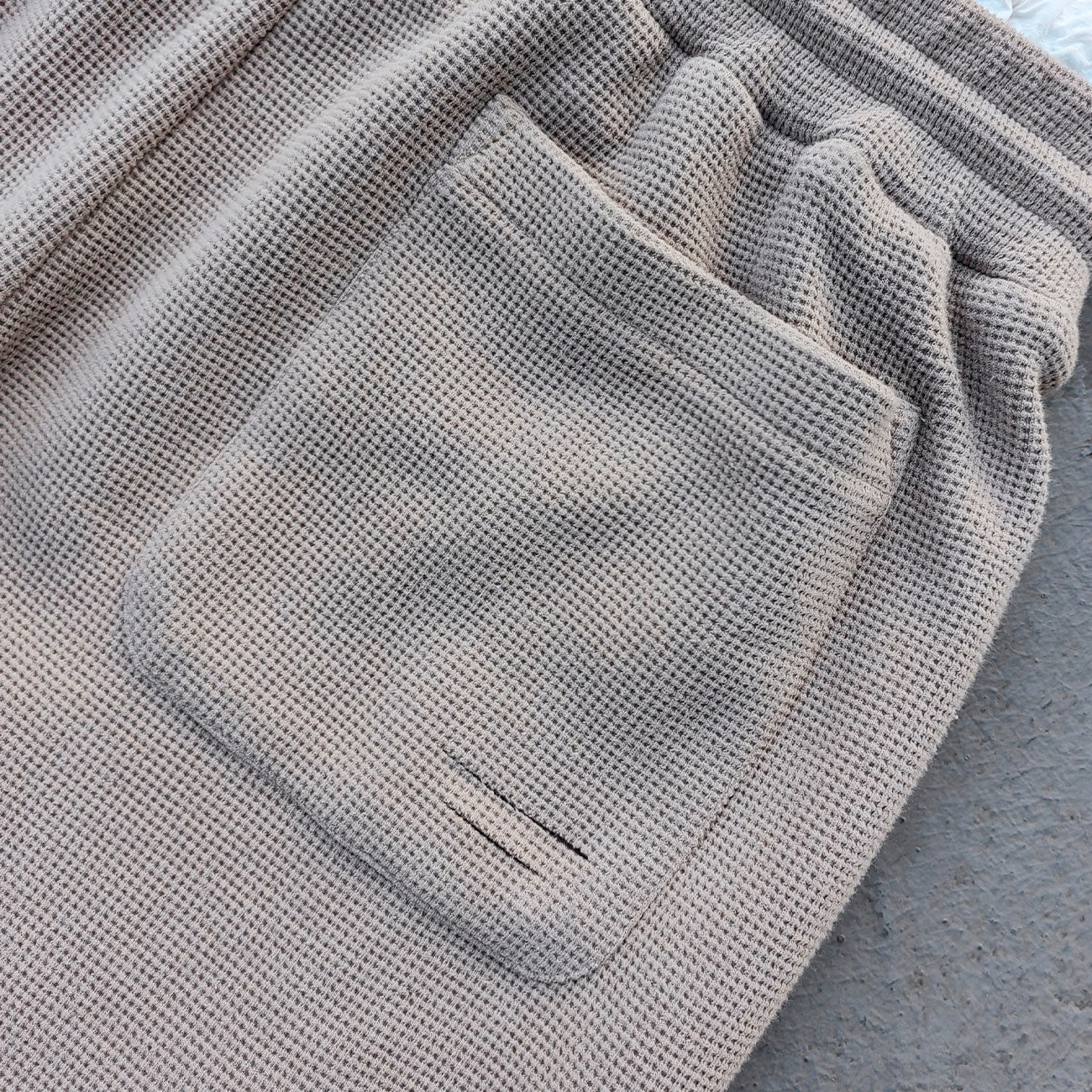 Layered Waistband Waffle Knit Pants - Khaki Ripped Distressed Y2K Baggy Streetwear