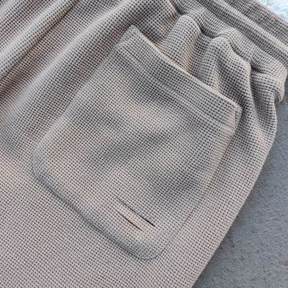 Layered Waistband Waffle Knit Pants - Khaki Ripped Distressed Y2K Baggy Streetwear