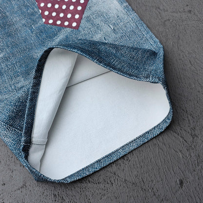 Wide Leg Jeans - Blue Gray Acid Wash Leopard Waistband Polka Dot Tie Glasses Print Y2K Streetwear
