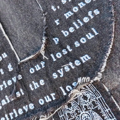 Gothic Patchwork Jeans - Religious Cathedral Black Wash Y2K Streetwear