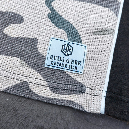 Camo Color Block Half Zip Polo - HUILI 2003 Print Y2K Rugby Shirt Streetwear