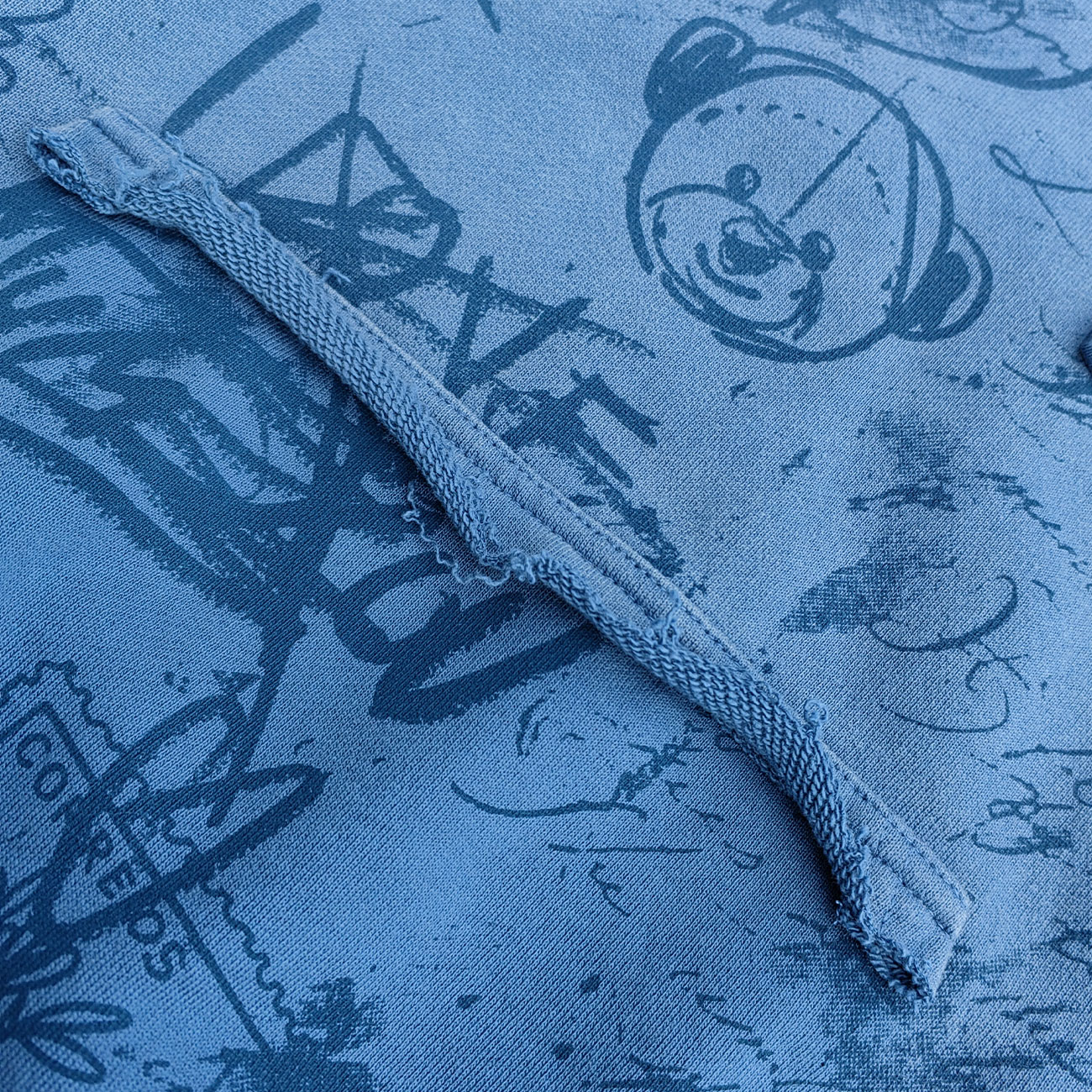 Graffiti Print Crewneck - Blue Acid Wash Distressed Y2K Oversized Sweatshirt