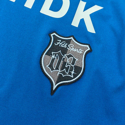 HUILI HDK 2003 Football Jersey - Blue White Color Block V Neck Three Stripe Y2K Streetwear