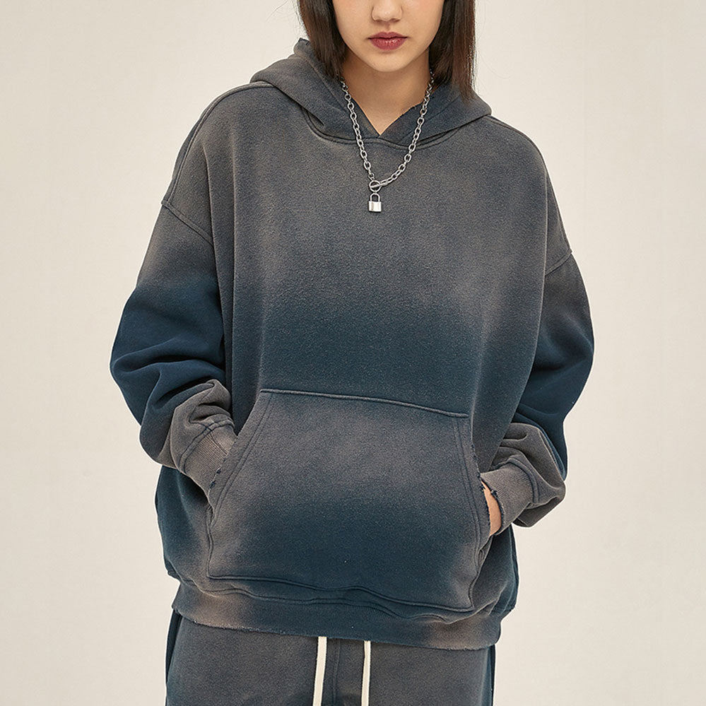 Huili manufacturer new solid color blank plus fleece thickened 360g spray dye to make old hoodie unisex