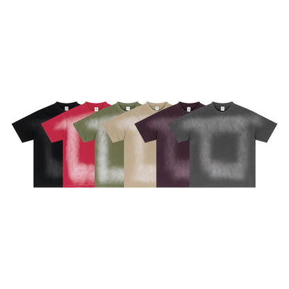 Hot sale sprayed monkey wash short-sleeved shirt for men pure cotton and old men's T-shirt