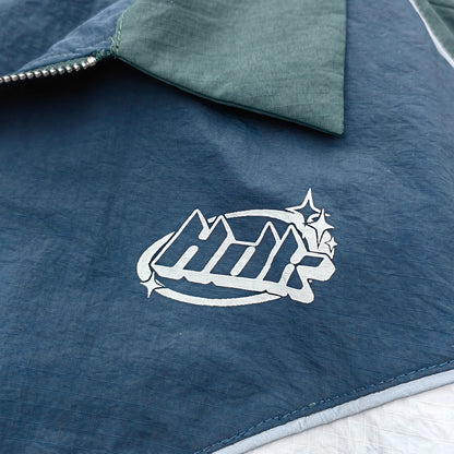Color Block Track Suit Set - Navy Green White Collared Windbreaker Jacket Shorts Y2K Streetwear