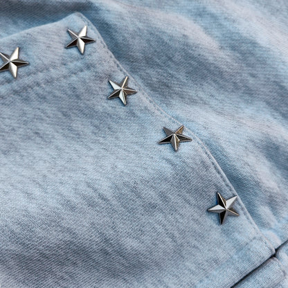 Star Rhinestone Zip Up Hoodie - Light Gray Studded Ripped Distressed Y2K Streetwear