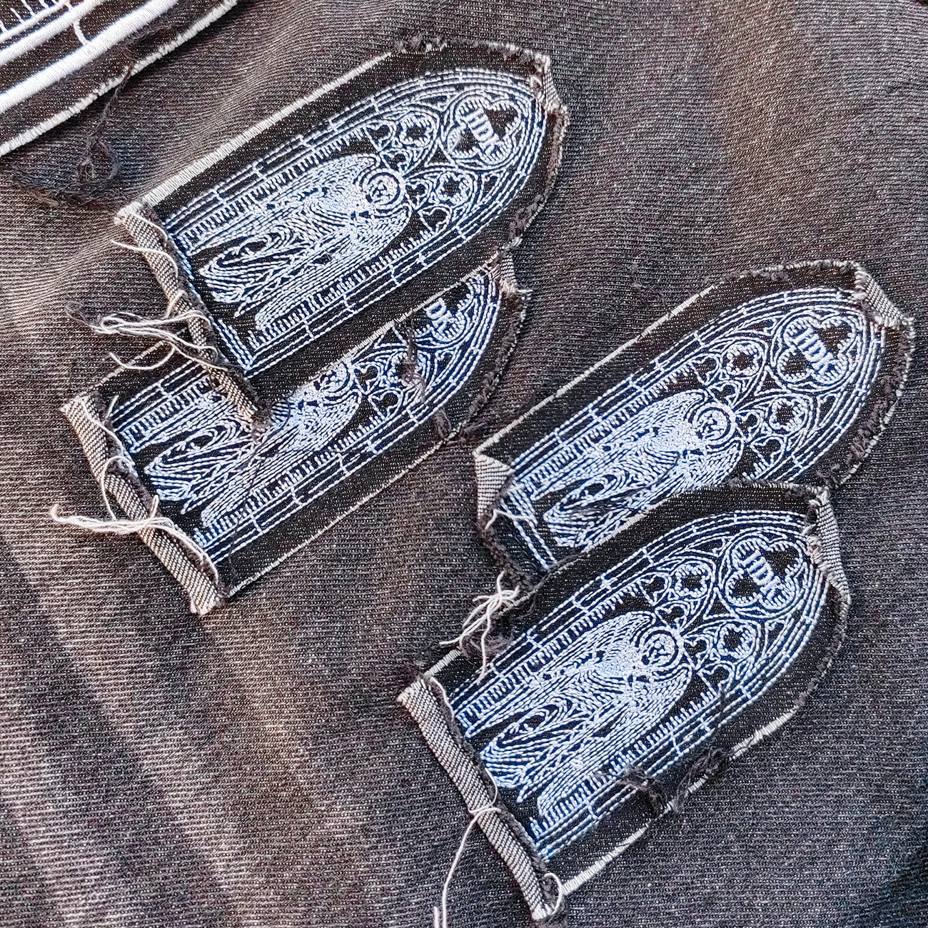 Gothic Patchwork Jeans - Religious Cathedral Black Wash Y2K Streetwear
