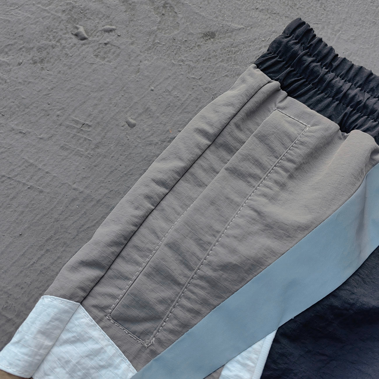 Multi Panel Track Shorts - Black Color Block Geometric Y2K Nylon Streetwear