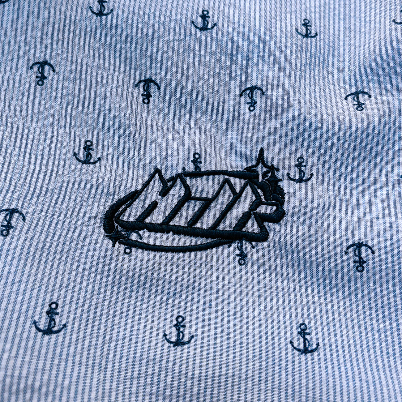 Anchor Print Pinstripe Shirt - Light Blue White All Over Print Y2K Streetwear