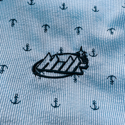Anchor Print Pinstripe Shirt - Light Blue White All Over Print Y2K Streetwear