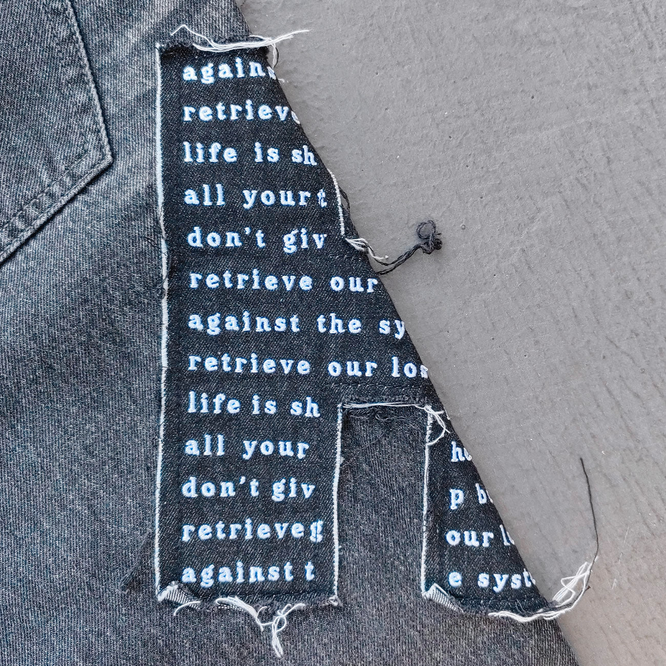 Gothic Patchwork Jeans - Religious Cathedral Black Wash Y2K Streetwear