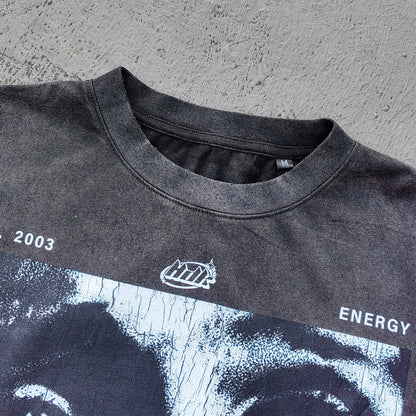 FORTITUDE Graphic Tee - Black Acid Wash Vintage Collage Portrait Print HUILI HDK Y2K Streetwear