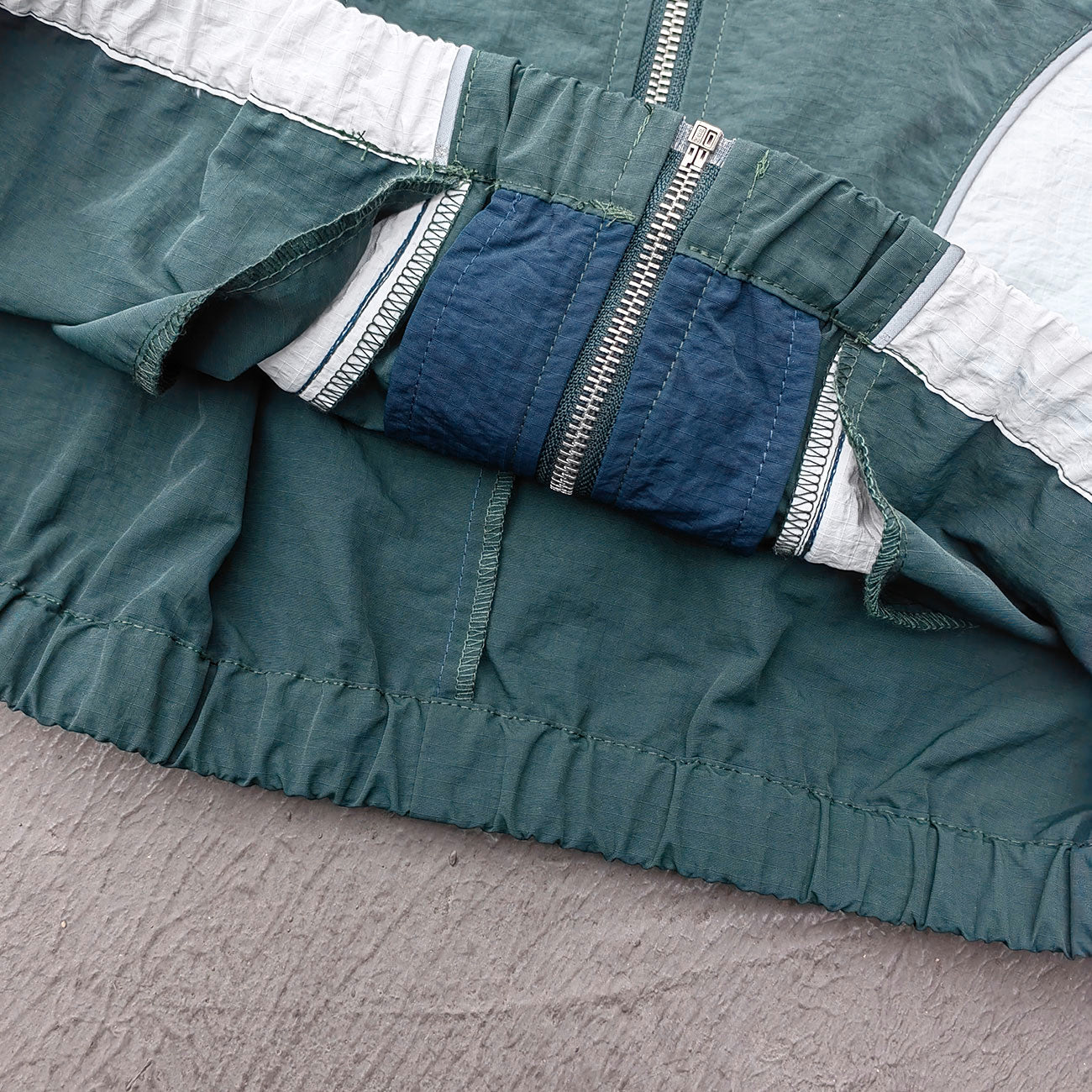 Color Block Track Suit Set - Navy Green White Collared Windbreaker Jacket Shorts Y2K Streetwear