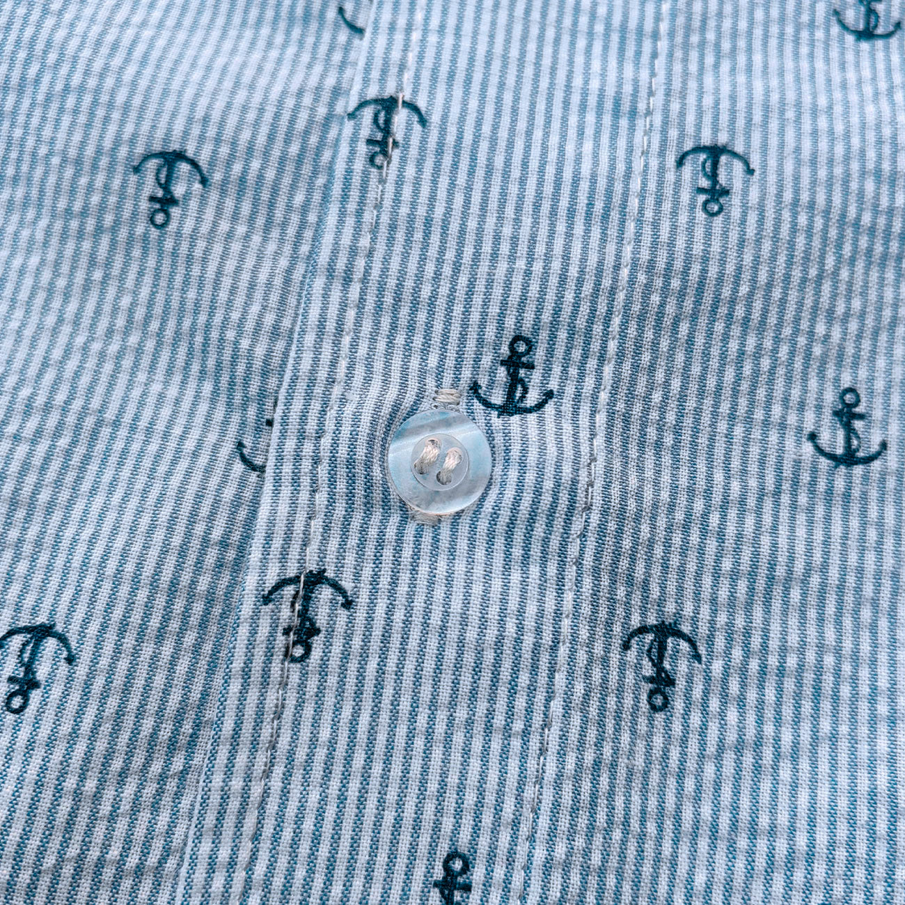 Anchor Print Pinstripe Shirt - Light Blue White All Over Print Y2K Streetwear