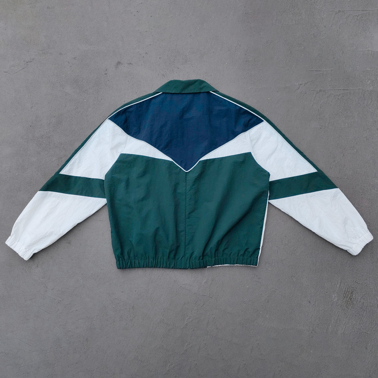 Color Block Track Suit Set - Navy Green White Collared Windbreaker Jacket Shorts Y2K Streetwear
