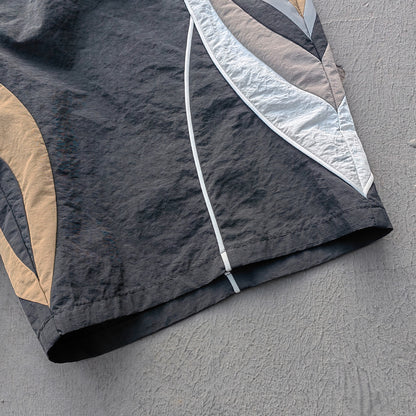 Multi Panel Track Shorts - Black Color Block Geometric Y2K Nylon Streetwear