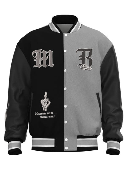 factory wholesale custom logo chenille embroidery letterman varsity jacket with leather sleeves