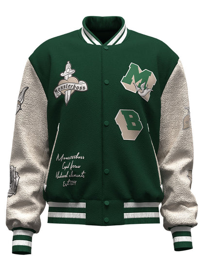 factory wholesale custom logo chenille embroidery letterman varsity jacket with leather sleeves