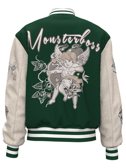 factory wholesale custom logo chenille embroidery letterman varsity jacket with leather sleeves