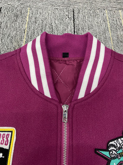 Huili Fabrik Großhandel benutzerdefinierte Logo Chenille Stickerei Letterman College Jacke mit Lederärmeln 