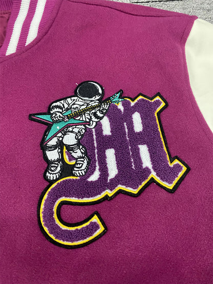 factory wholesale custom logo chenille embroidery letterman varsity jacket with leather sleeves