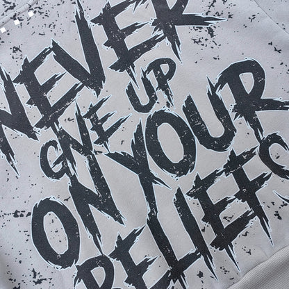 Graphic Print Hoodie - Distressed Studded Streetwear Sweatshirt