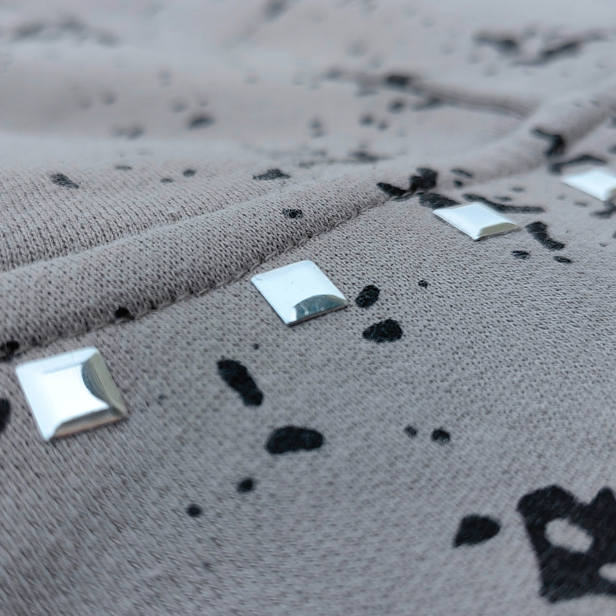 Graphic Print Hoodie - Distressed Studded Streetwear Sweatshirt