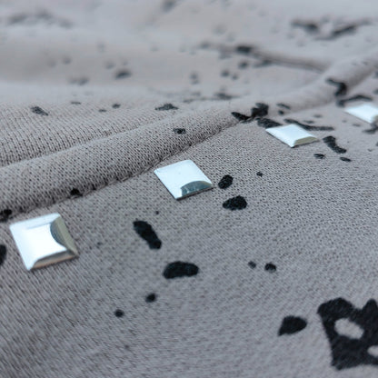 Graphic Print Hoodie - Distressed Studded Streetwear Sweatshirt