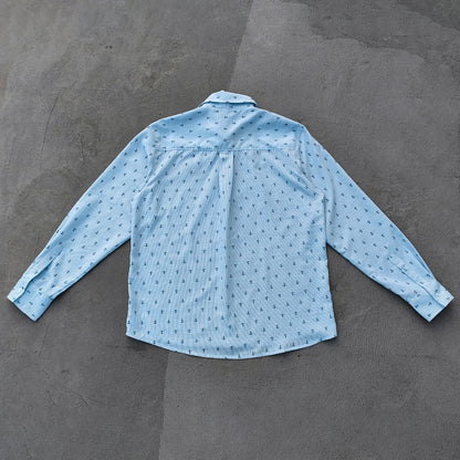 Anchor Print Pinstripe Shirt - Light Blue White All Over Print Y2K Streetwear